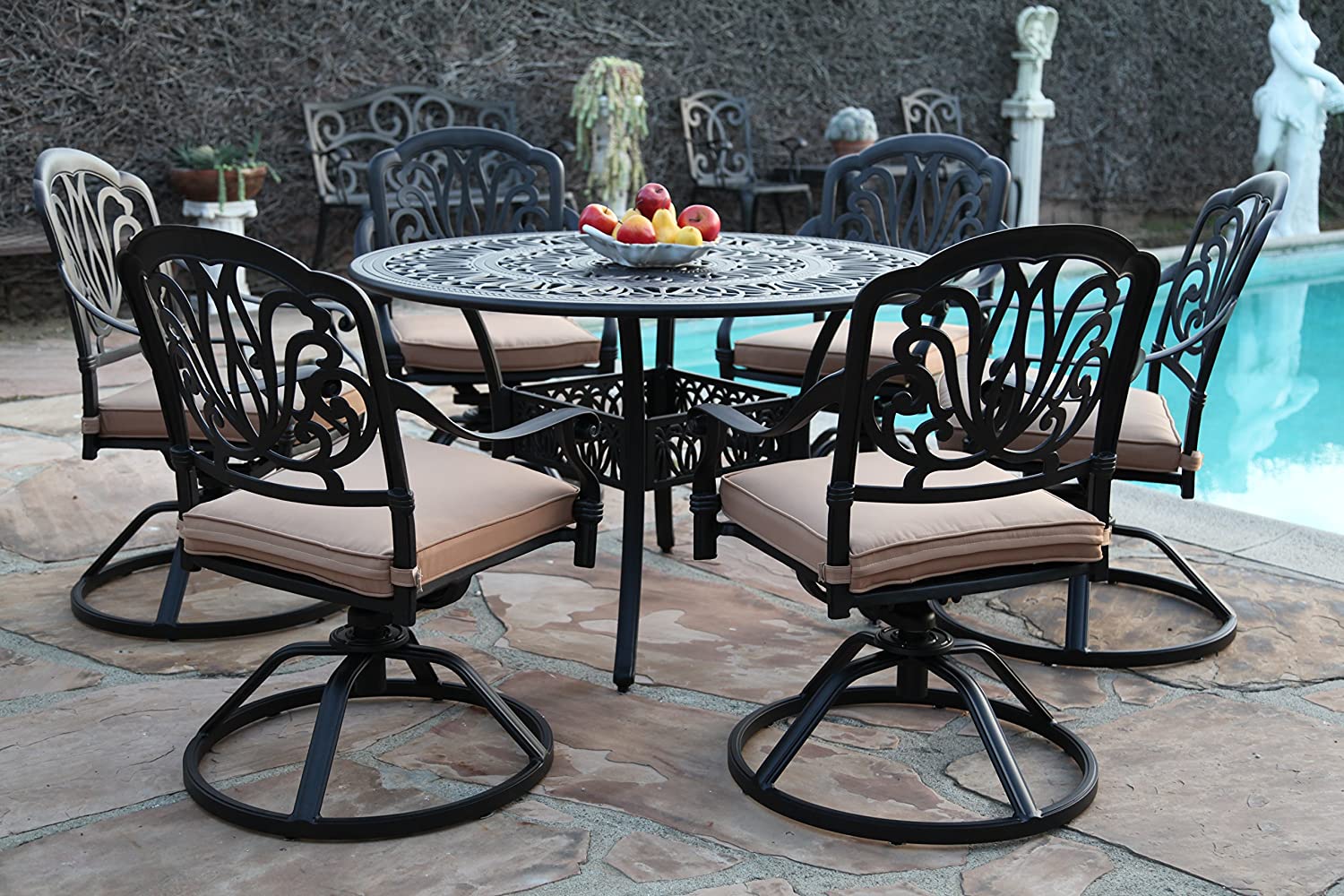 7 piece round outdoor patio dining set outlet